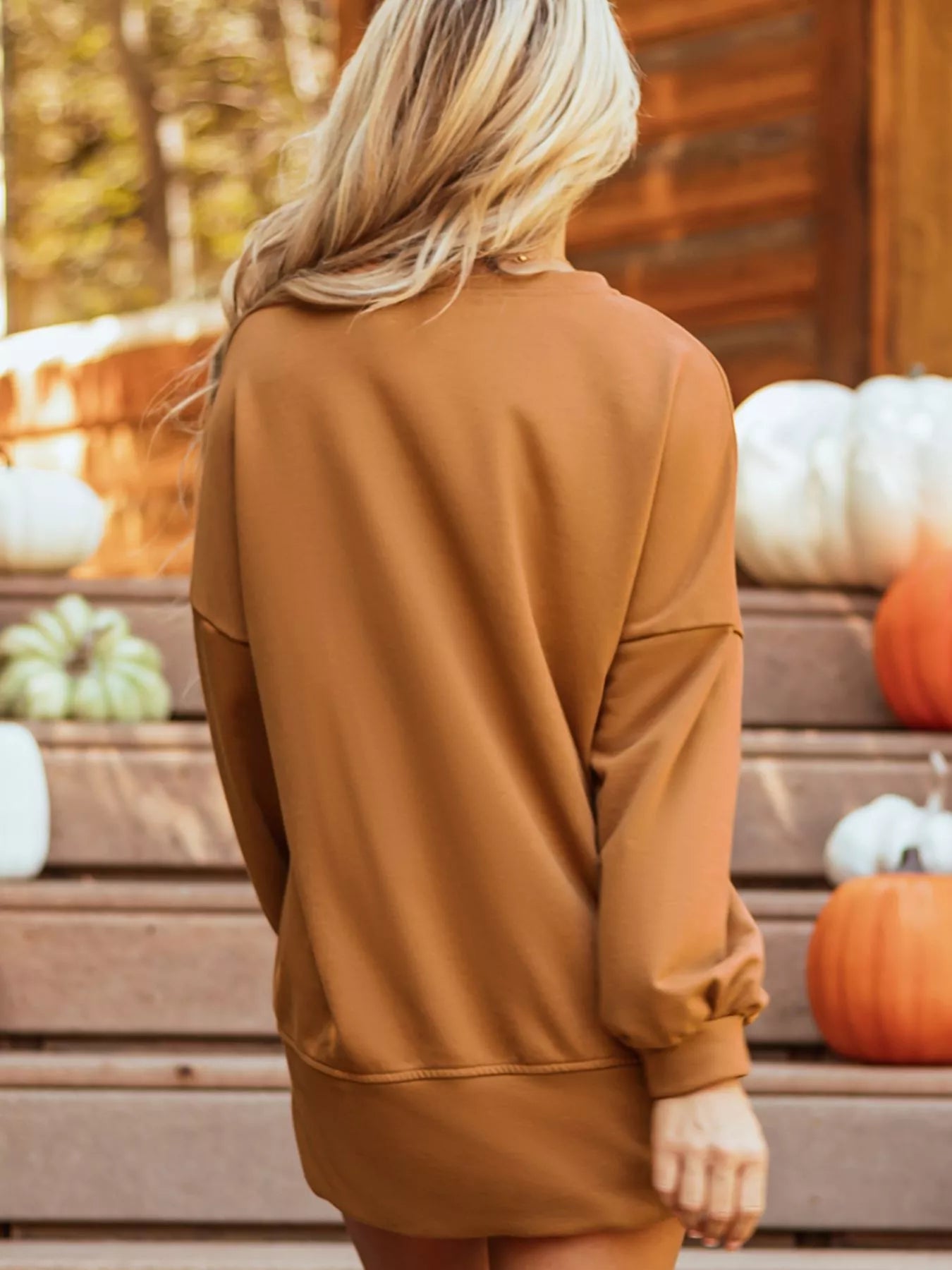 Happy Halloween Graphic Notched Long Sleeve Loose Top - Goddess Vibes