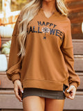 Crowned Energy CO. Terracotta / S Trendsi Sweaters & Cardigans/Cardigans Happy Halloween Graphic Notched Long Sleeve Loose Top