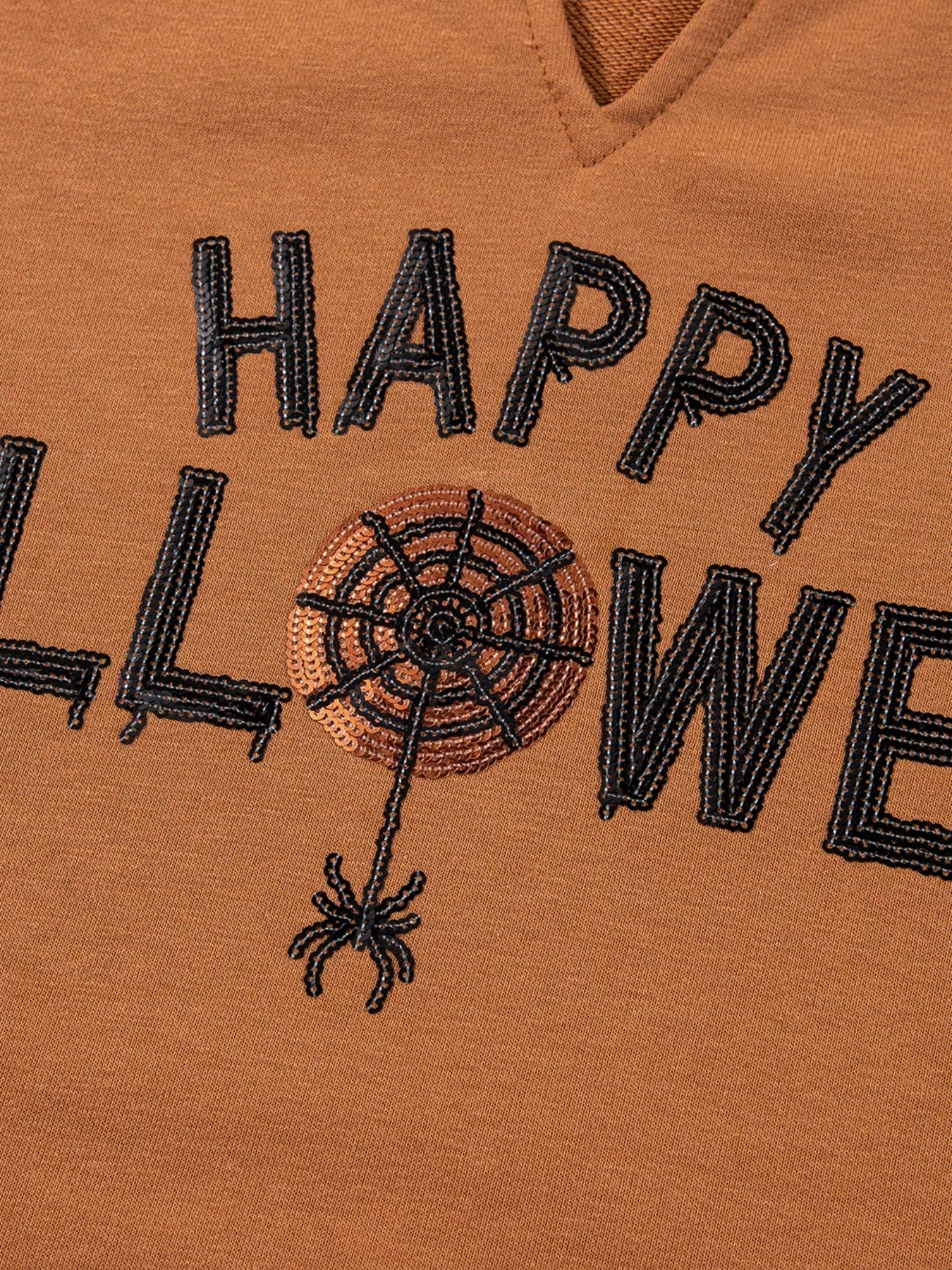 Happy Halloween Graphic Notched Long Sleeve Loose Top - Goddess Vibes