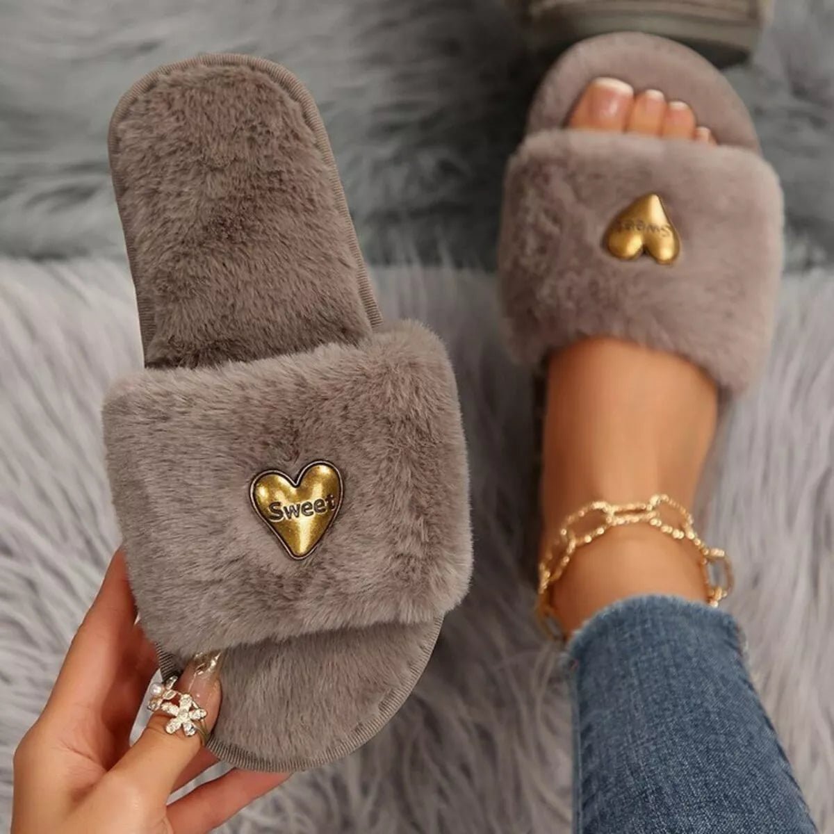 Crowned Energy CO. White / 36-37 Trendsi Shoes & Bags/Crossbody Bags Heart Open Toe Flats Slippers