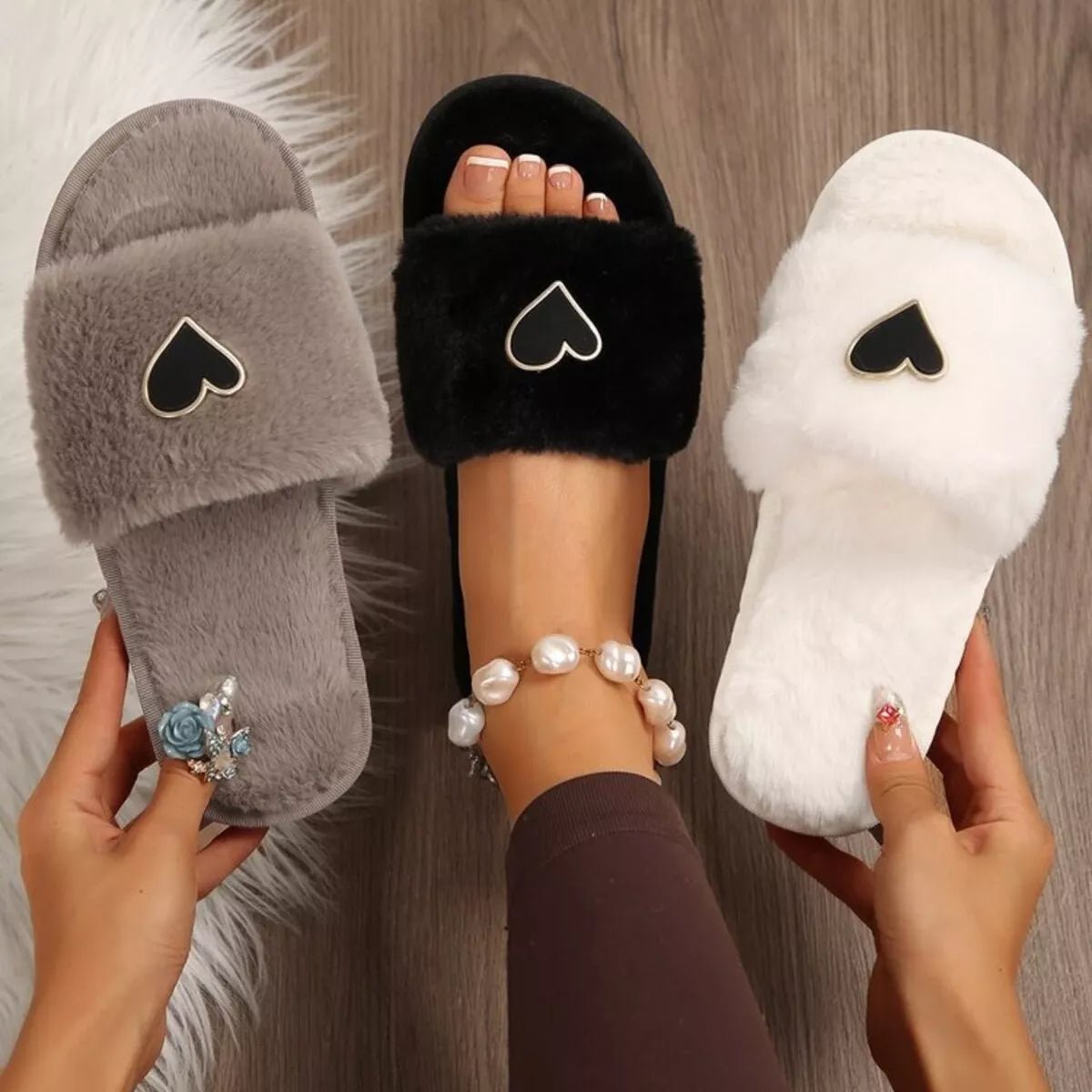Crowned Energy CO. White / 36-37 Trendsi Shoes & Bags/Crossbody Bags Heart Open Toe Flats Slippers