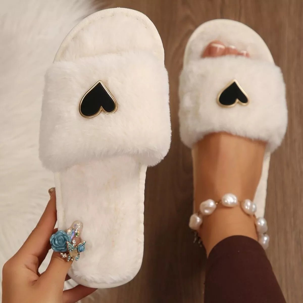 Crowned Energy CO. White / 36-37 Trendsi Shoes & Bags/Crossbody Bags Heart Open Toe Flats Slippers