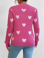 Heart Pattern Round Neck Sweater - Goddess Vibes