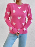 Heart Pattern Round Neck Sweater - Goddess Vibes