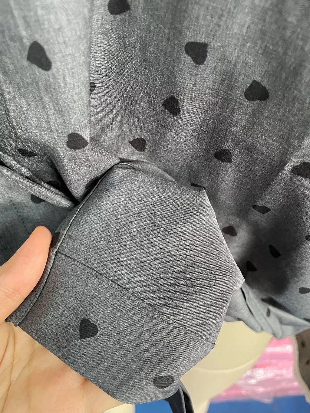 Crowned Energy CO. Dark Gray / S Trendsi Shirt Heart Print Button Up Flounce Sleeve Shirt