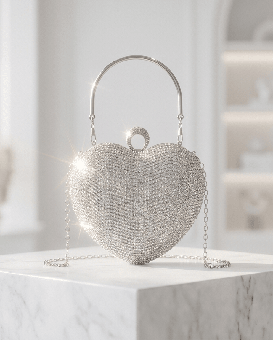 Heart - Shaped Rhinestone Evening Clutch Bag - Crowned Energy CO.