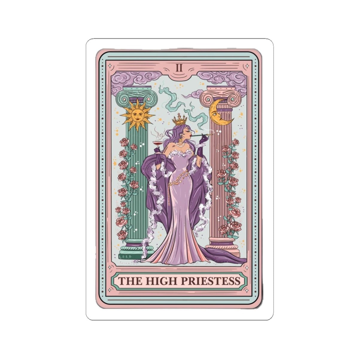 Crowned Energy CO. 3" × 3" / White Printify Paper products High Priestess Kiss-Cut Sticker – Tarot & Astrology