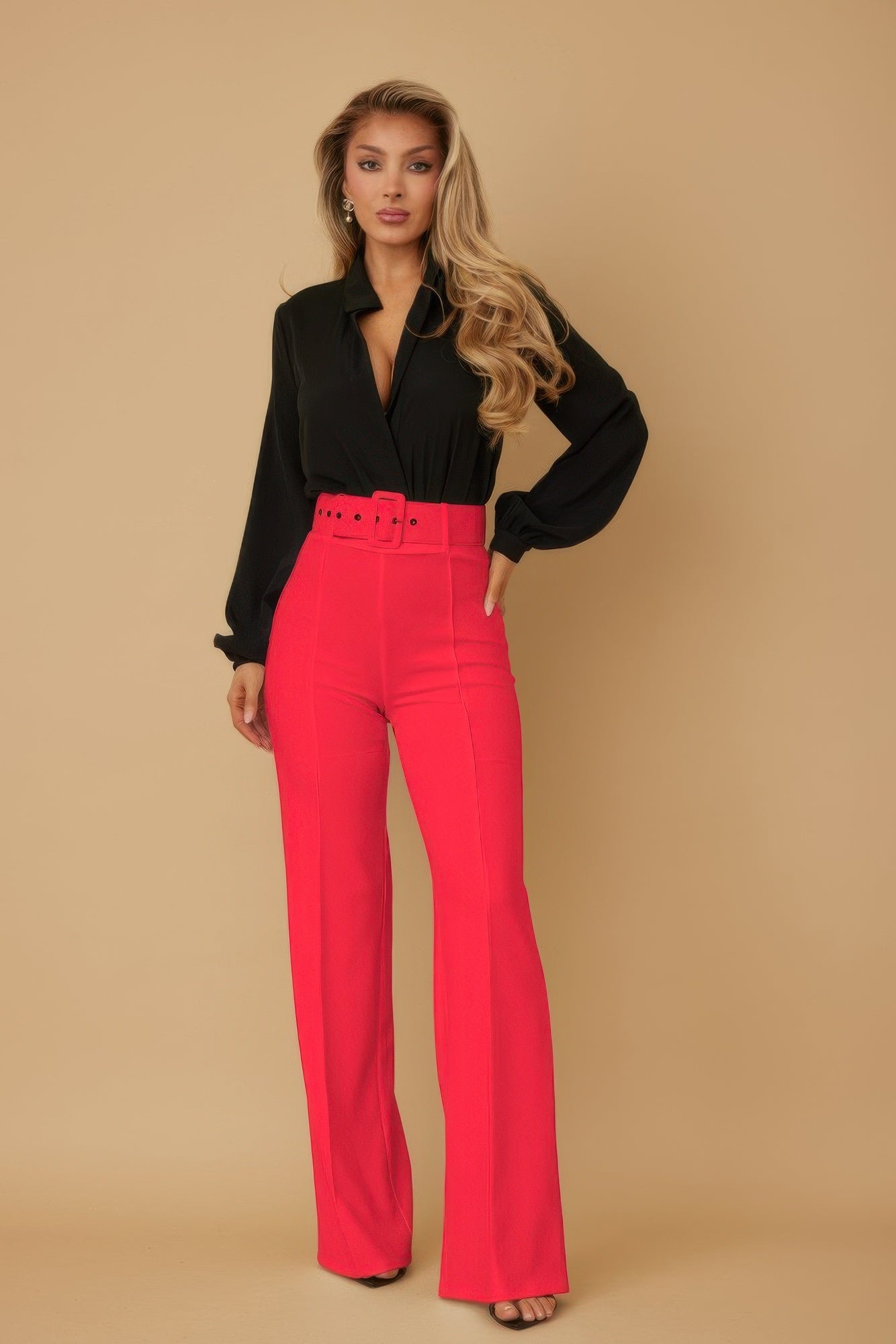 High Waist Pants With Buckle Belt - Goddess Vibes