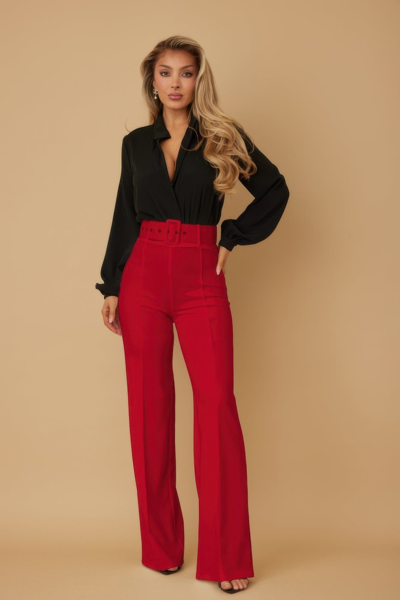 High Waist Pants With Buckle Belt - Goddess Vibes