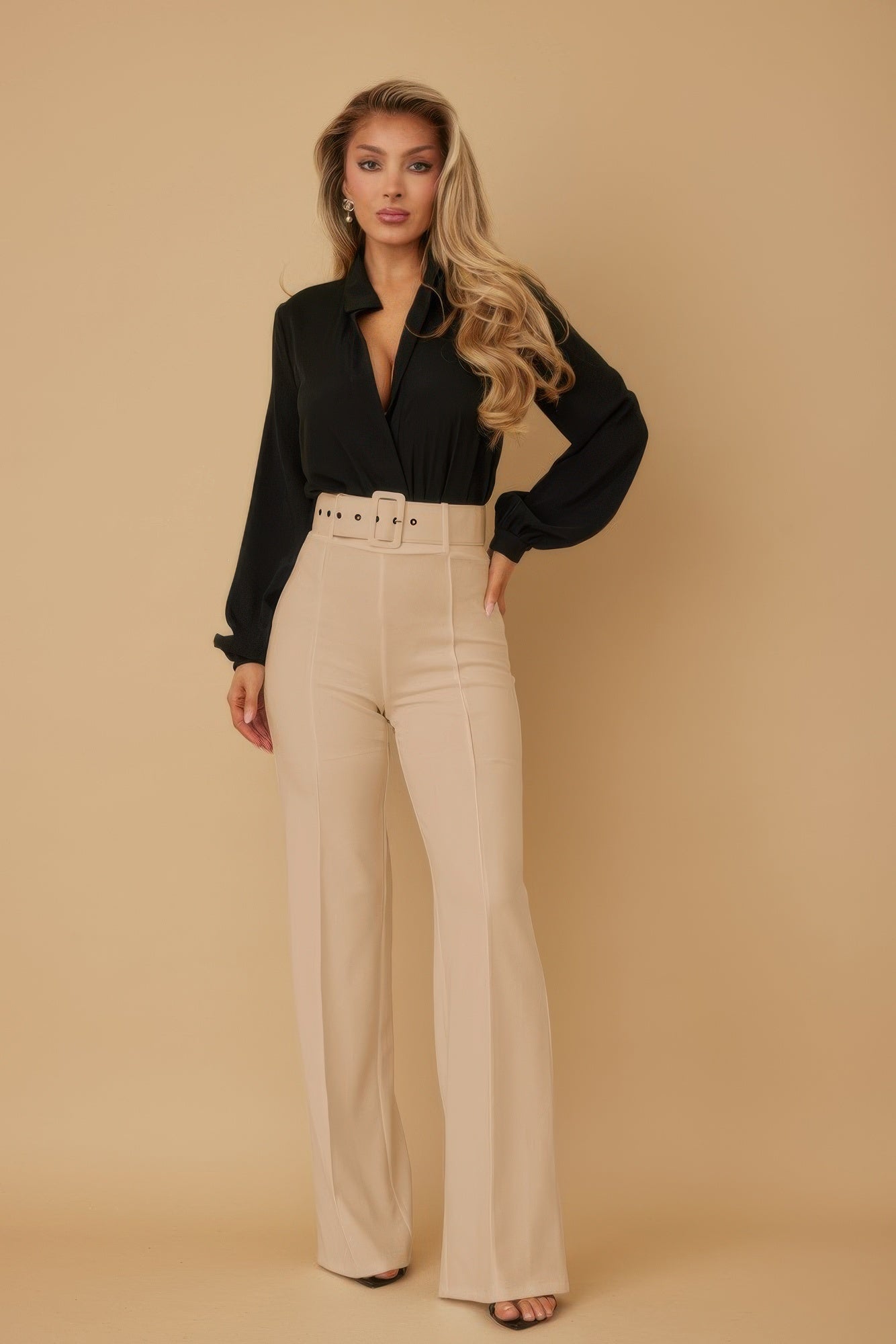 High Waist Pants With Buckle Belt - Goddess Vibes