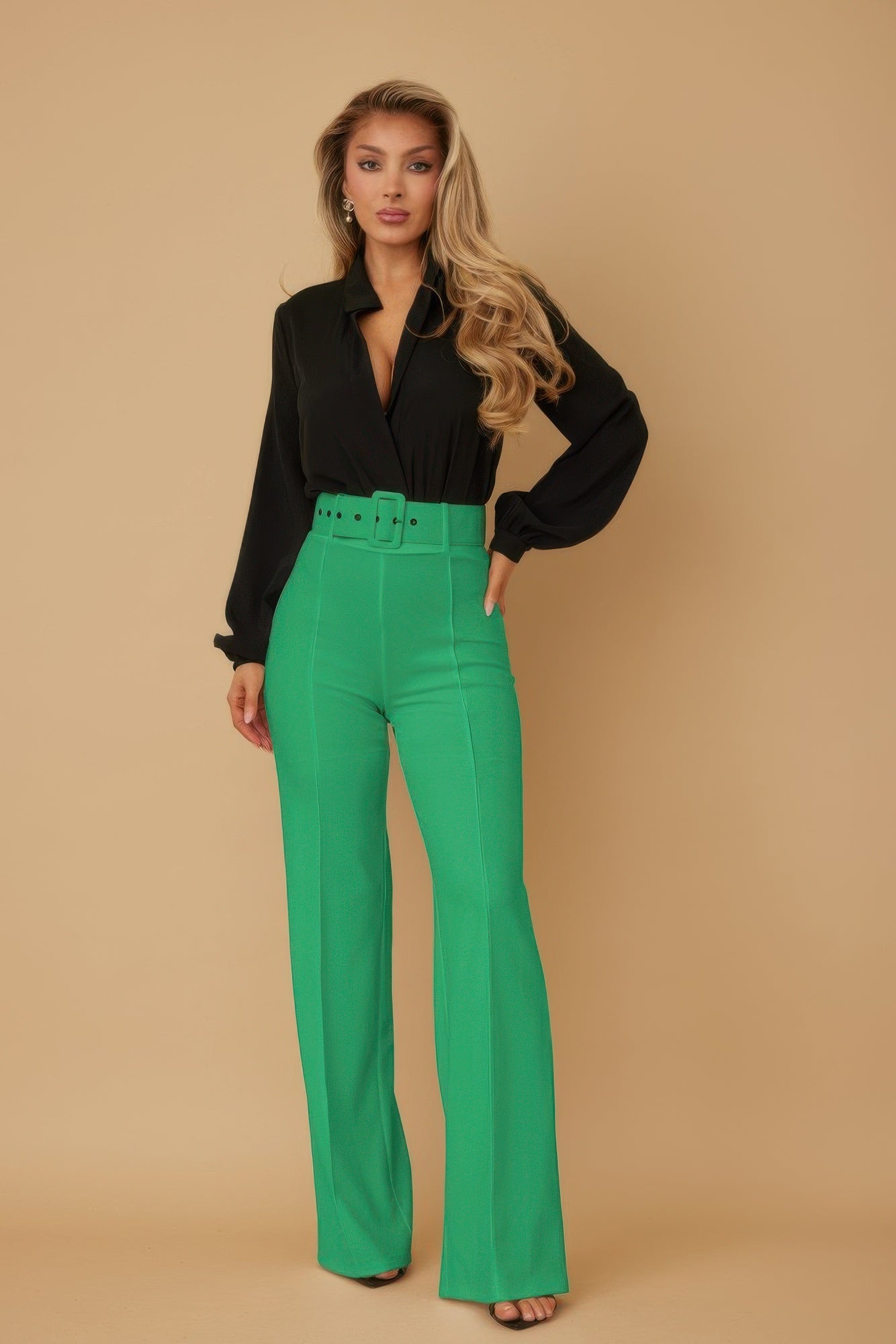 High Waist Pants With Buckle Belt - Goddess Vibes