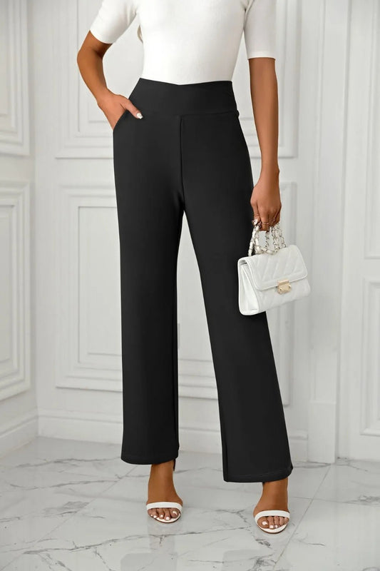 High Waist Straight Leg Pants - Crowned Energy CO.