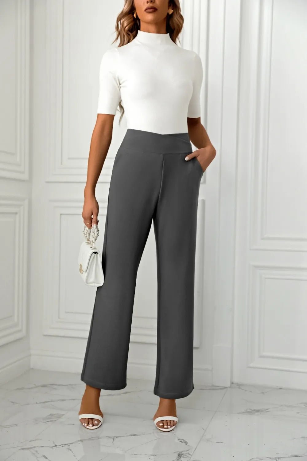High Waist Straight Leg Pants - Crowned Energy CO.