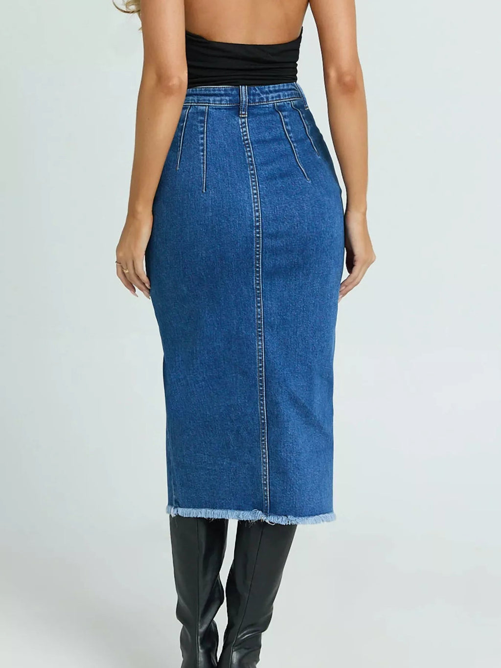 High - Waisted Slit Denim Skirt - Crowned Energy CO.