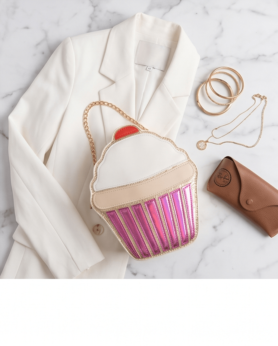 Ice Cream Sundae Clutch Bag – Whimsical Novelty Design - Crowned Energy CO.