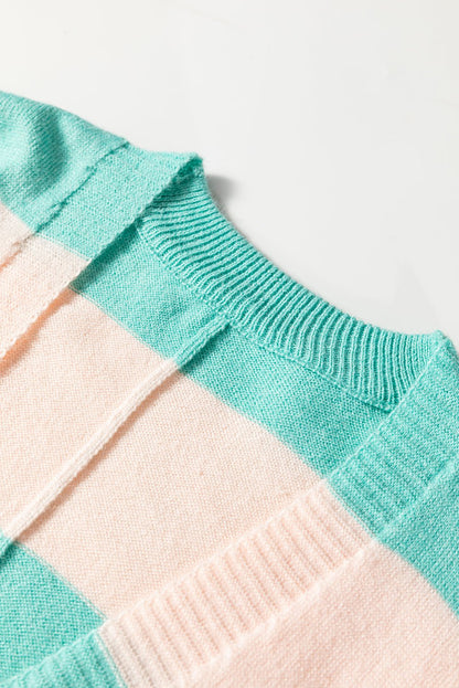 Iceland Blue Colorblock Knit Open Front Short Casual Cardigan - Goddess Vibes