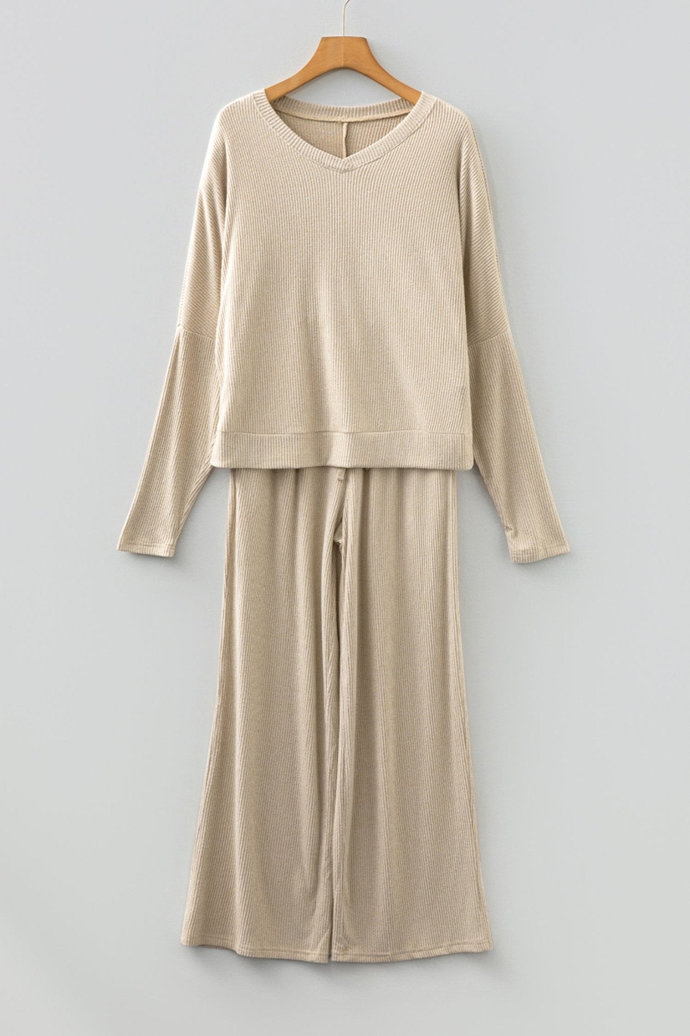 Jet Stream 3D Ribbed V Neck Pullover Drawstring Pants 2 Piece Lounge Set - Crowned Energy CO.