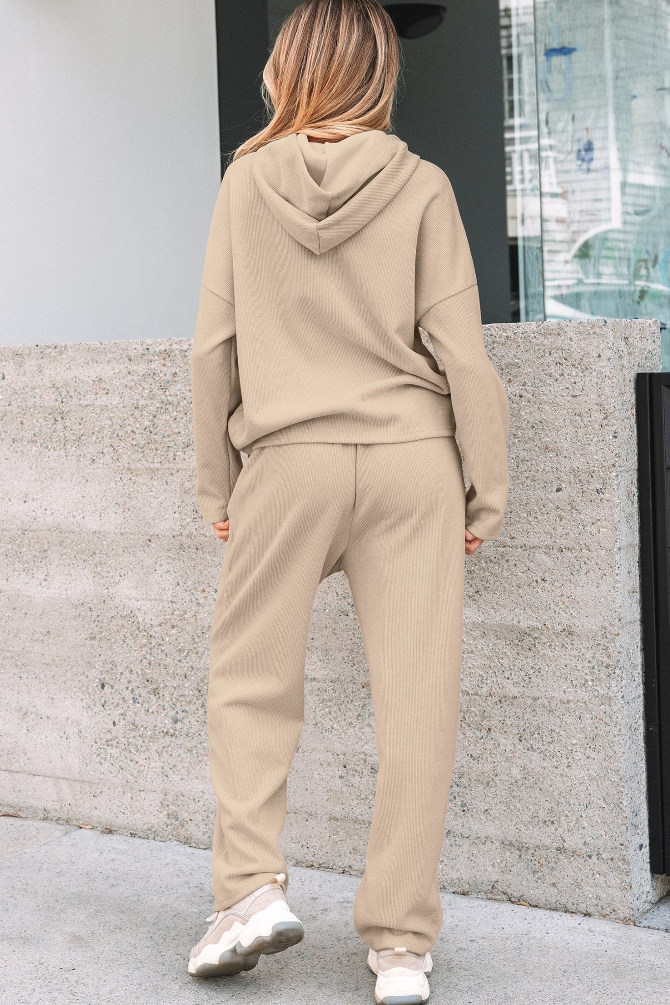 Crowned Energy CO. Jet Stream / S / 42.5%Polyester+40%Viscose+16%Polyamide+1.5%Elastane Dear-Lover Dropshipping Two Piece Sets/Pant Sets Jet Stream Lace Drawstring Pullover Hoodie and High Waist Pants Corduroy Suit