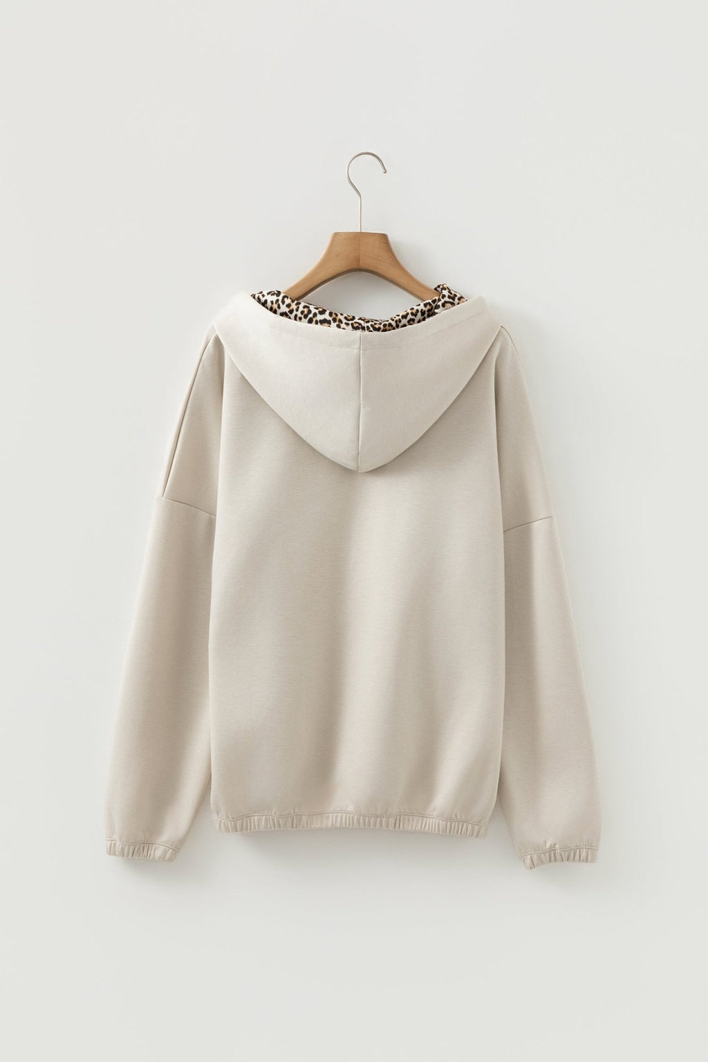 Jet Stream Leopard Contrast Drawstring Hood Drop Shoulder Loose Top - Crowned Energy CO.