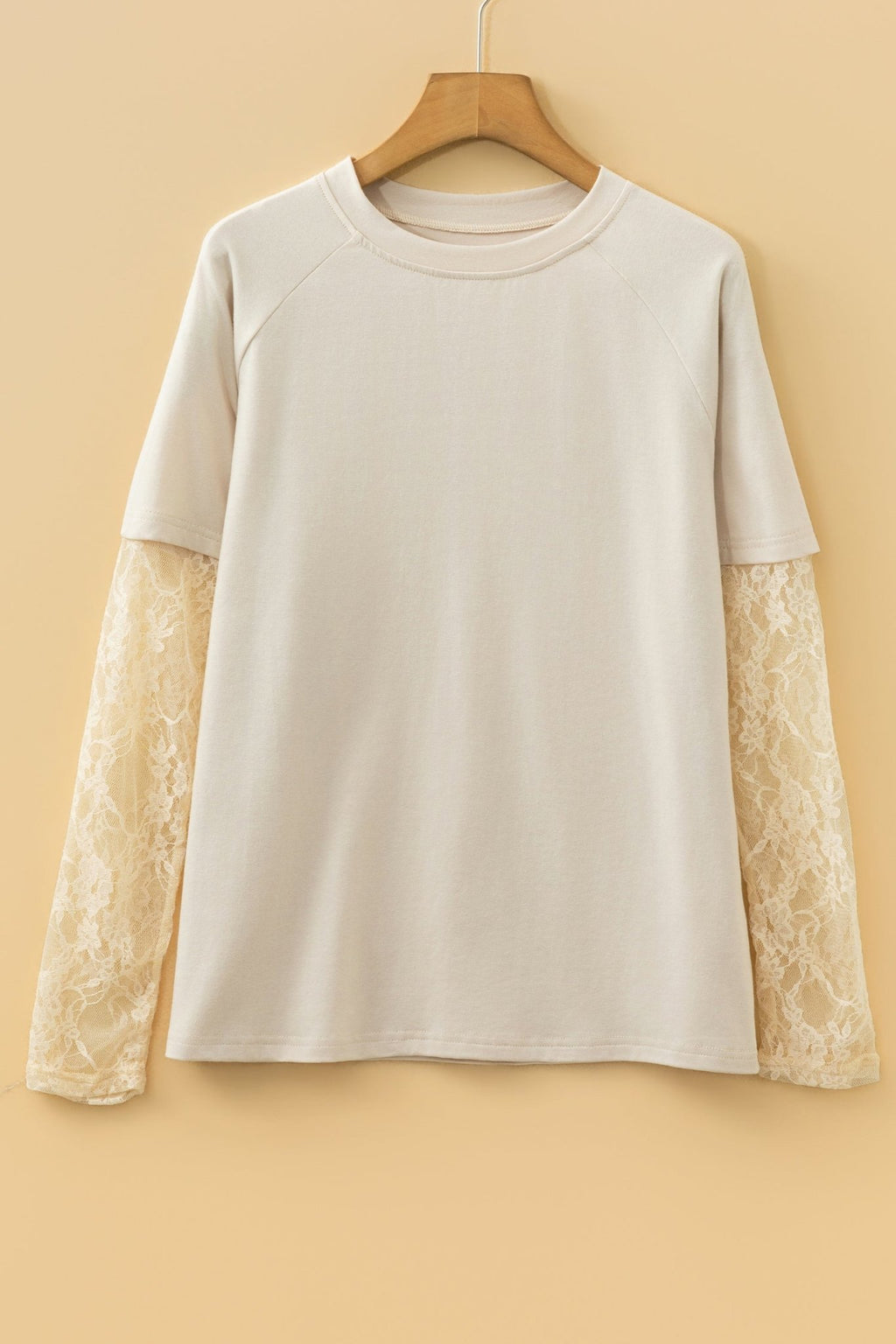 Jet Stream Solid Color Lace Patchwork Long Sleeve T Shirt - Crowned Energy CO.