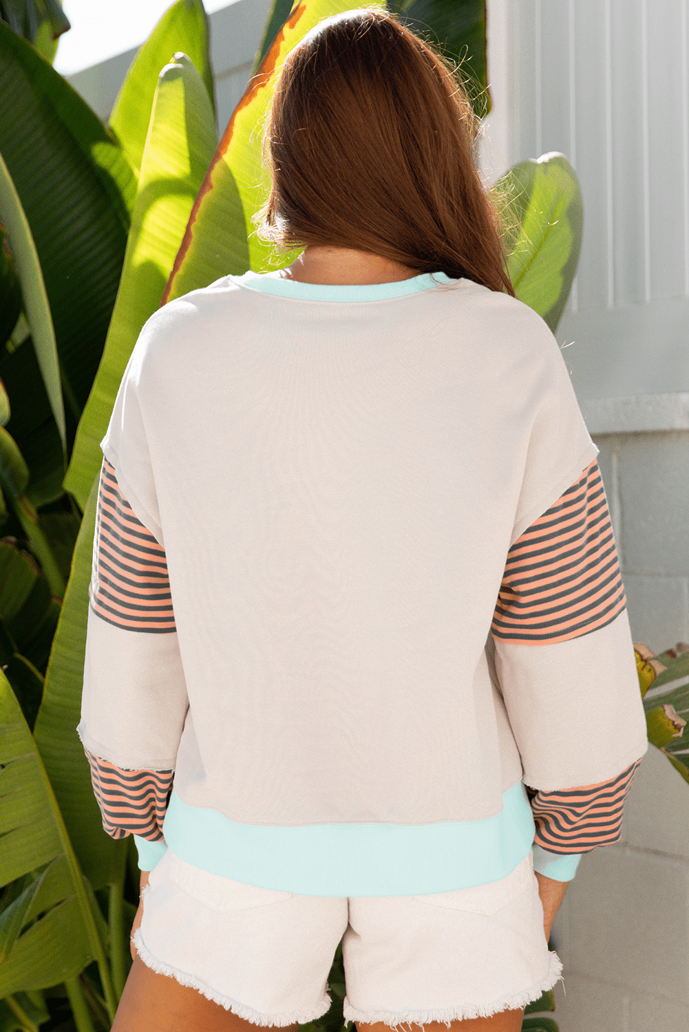 Crowned Energy CO. Jet Stream / S / 50%Polyester+50%Cotton Dear-Lover Dropshipping Tops/Sweatshirts & Hoodies Jet Stream Striped Colorblock Patchwork Drop Shoulder Sweatshirt