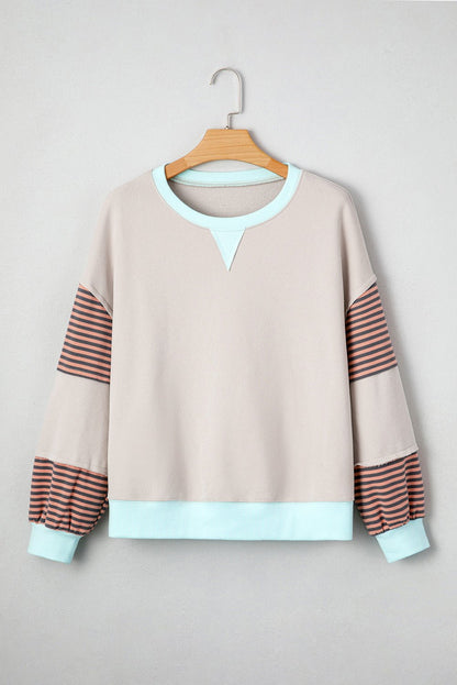 Jet Stream Striped Colorblock Patchwork Drop Shoulder Sweatshirt - Goddess Vibes