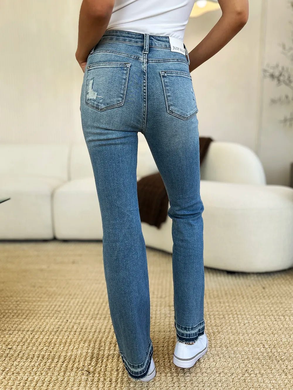 Judy Blue Full Size Mid Rise Destroyed Hem Distressed Jeans - Crowned Energy CO.