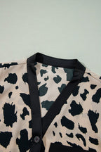 Khaki Cheetah Contrast Trim Loose Fit Two Piece Sleepwear - Goddess Vibes