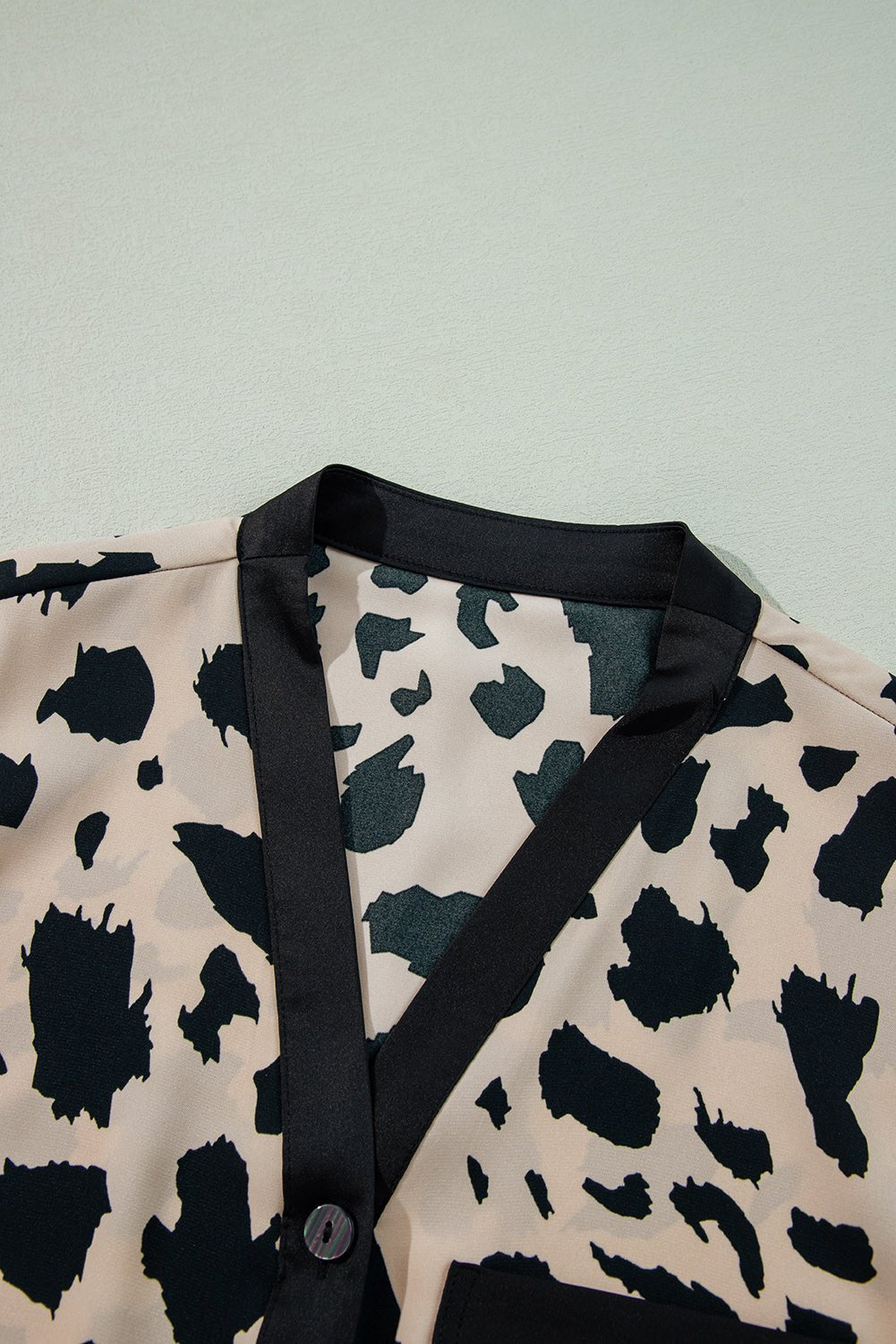 Khaki Cheetah Contrast Trim Loose Fit Two Piece Sleepwear - Goddess Vibes