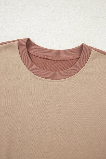 Khaki Color Block Long Sleeve Crop Top Drawstring Pant Set - Goddess Vibes