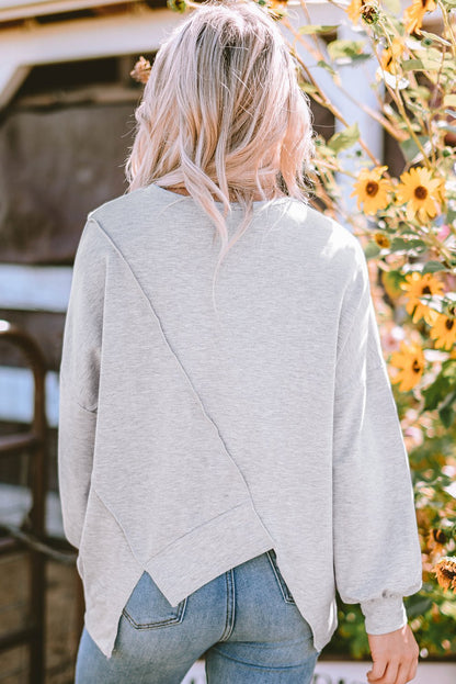 Khaki Colorblock Stitching Irregular Hem Long Sleeve Top - Goddess Vibes