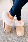Khaki Cut and Sew Faux Suede Plush Lined Slippers - Crowned Energy CO.