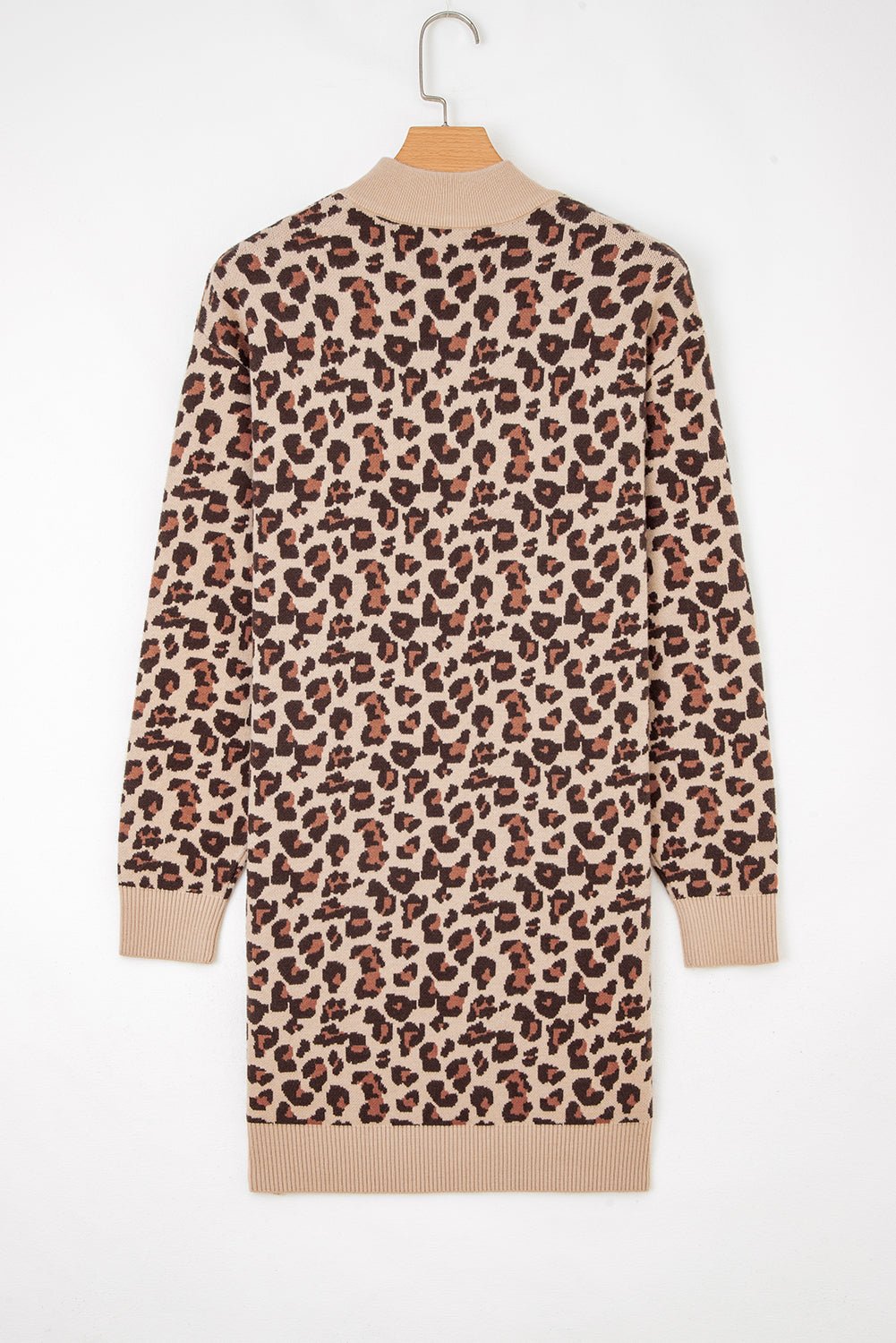 Crowned Energy CO. Khaki / S / 52%Viscose+26%Polyester+22%Polyamide Dear-Lover Dropshipping Sweaters & Cardigans/Sweater Dresses Khaki Leopard Print High Neck Shift Mini Sweater Dress