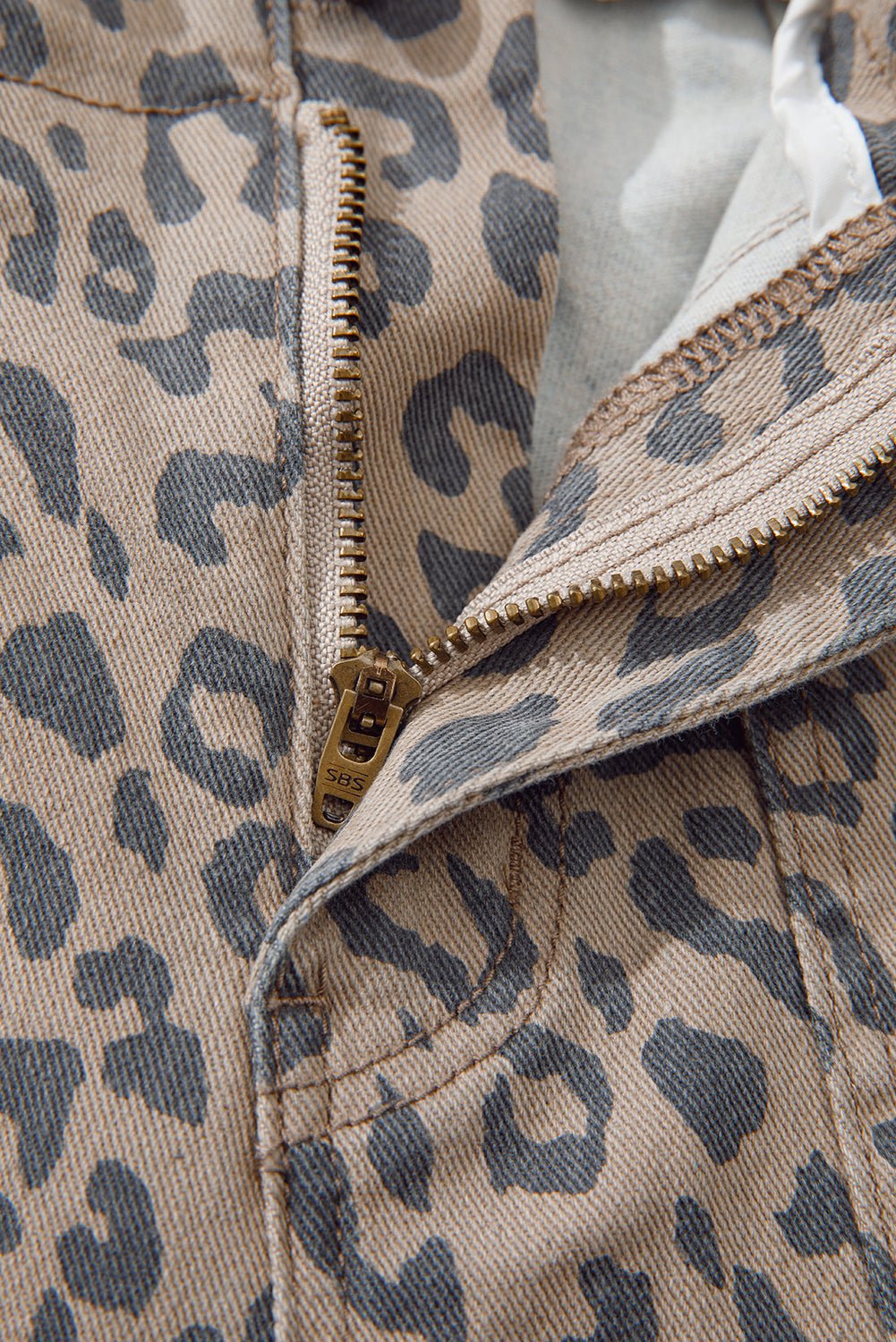 Crowned Energy CO. Khaki / 6 / 65%Cotton+33%Polyester+2%Elastane Dear-Lover Dropshipping Bottoms/Jeans Khaki Leopard Printed Drawstring Waist Pocketed Wide Leg Jeans