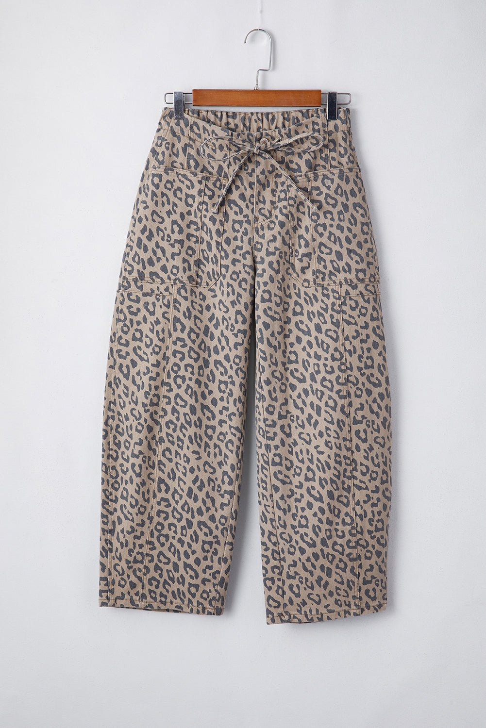 Crowned Energy CO. Khaki / 6 / 65%Cotton+33%Polyester+2%Elastane Dear-Lover Dropshipping Bottoms/Jeans Khaki Leopard Printed Drawstring Waist Pocketed Wide Leg Jeans