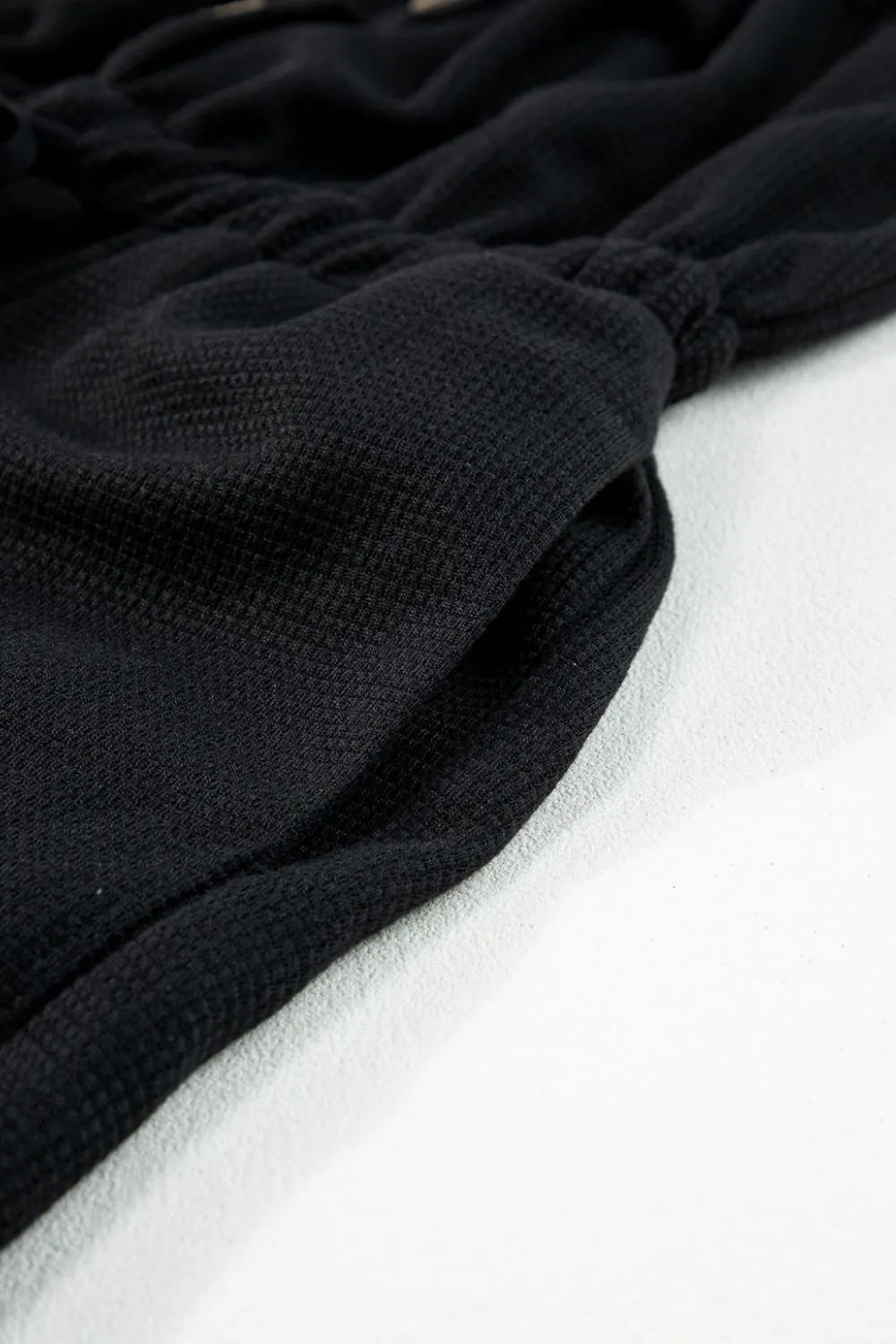 Knotted Straps Button Textured Drawstring Jumpsuit - Crowned Energy CO.