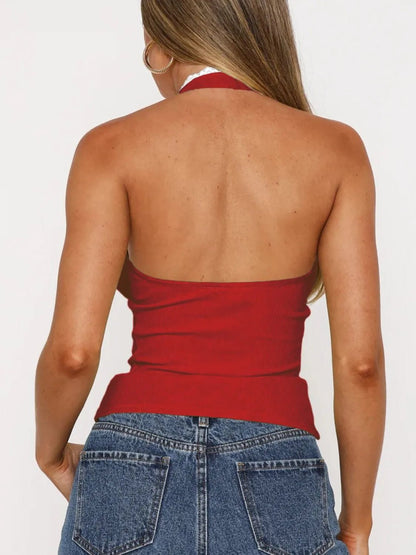 Lace Detail Halter Neck Cami - Goddess Vibes