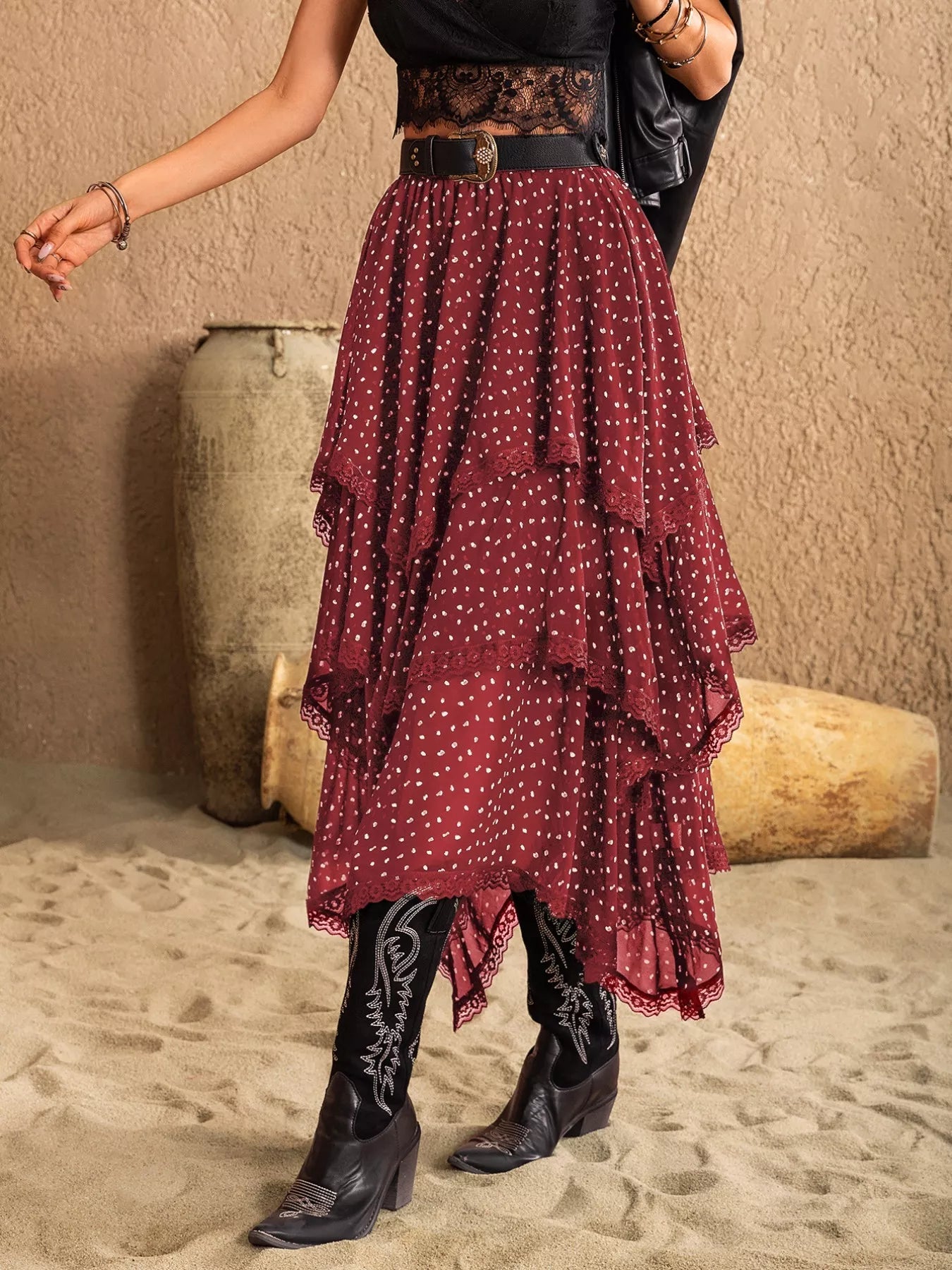 Lace Detail Layered Skirt - Crowned Energy CO.