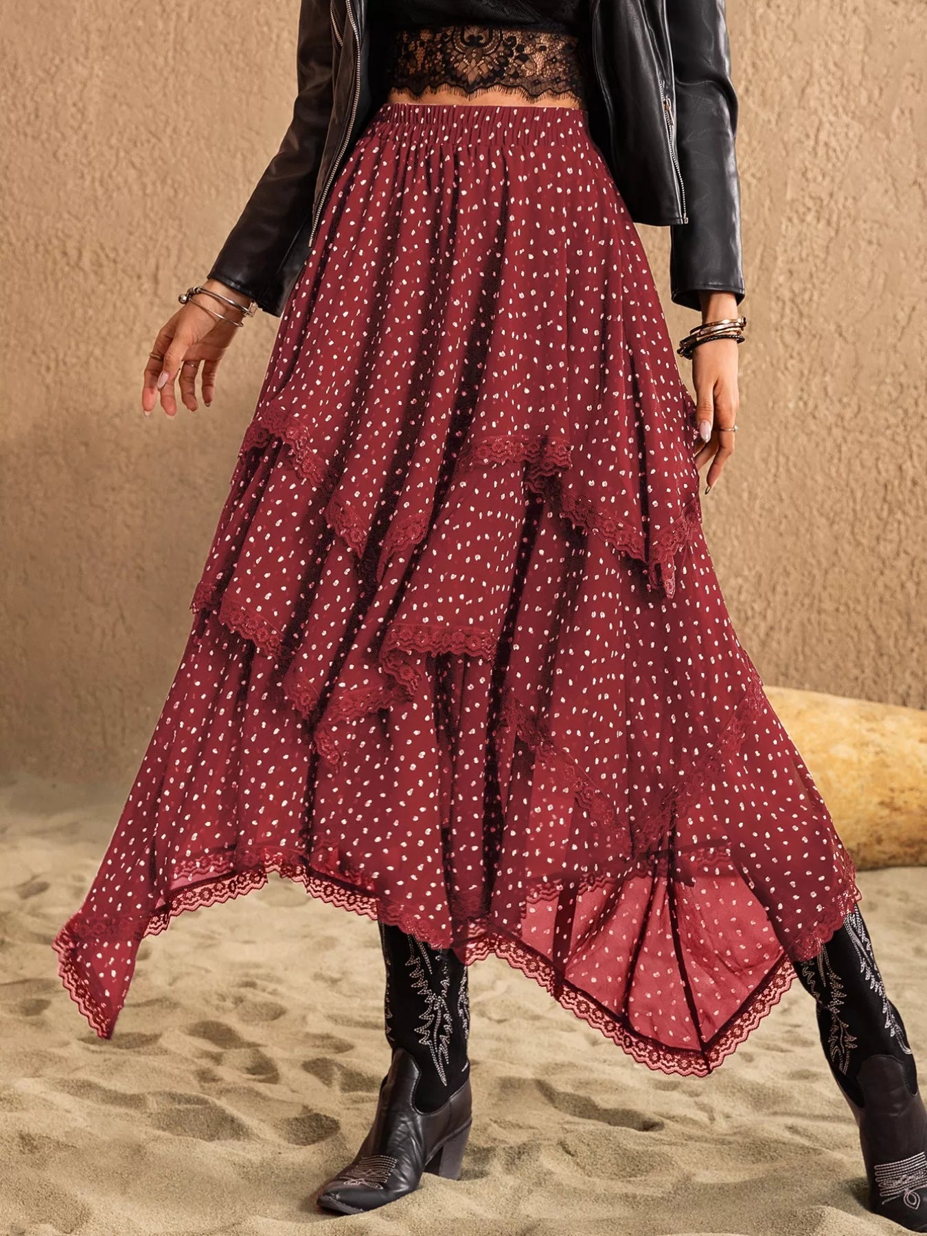 Lace Detail Layered Skirt - Crowned Energy CO.