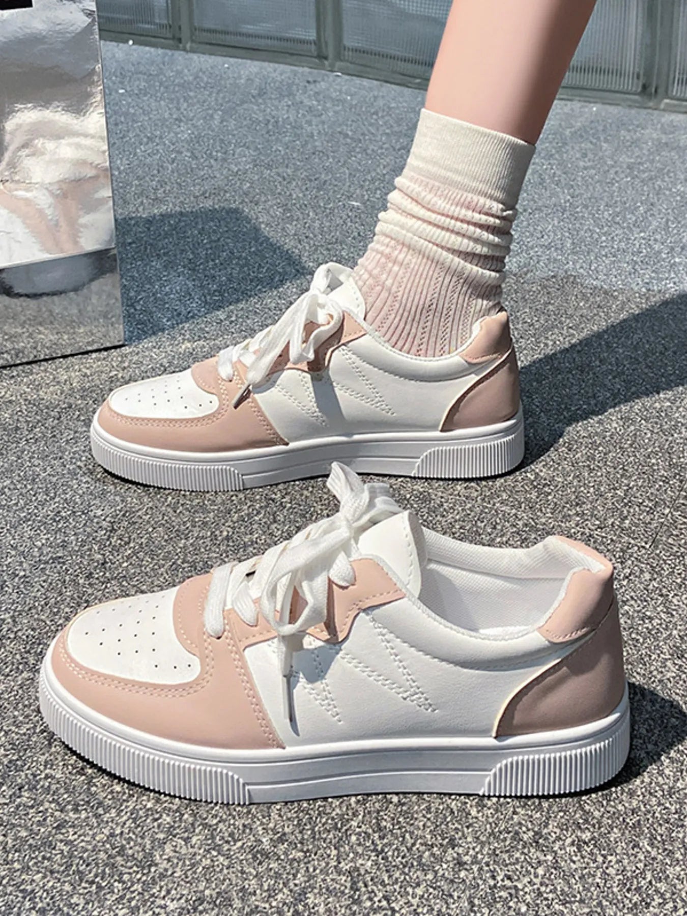 Crowned Energy CO. Pink / 36 Trendsi sneakers Lace Up Round Toe Sneakers