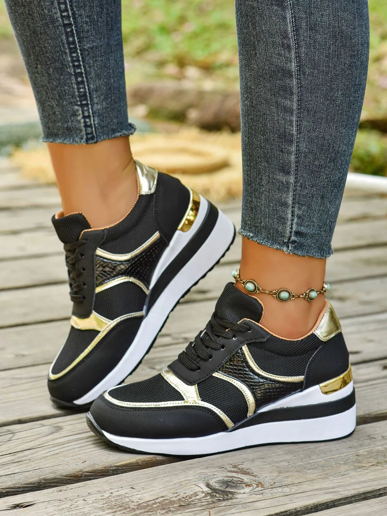 Lace Up Wedge Sneakers - Goddess Vibes