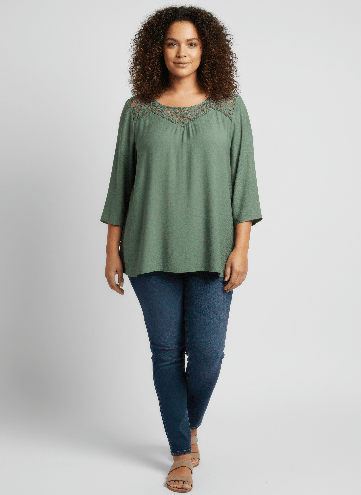 Lace Yoke Bell Sleeve Knit Tunic - Crowned Energy CO.