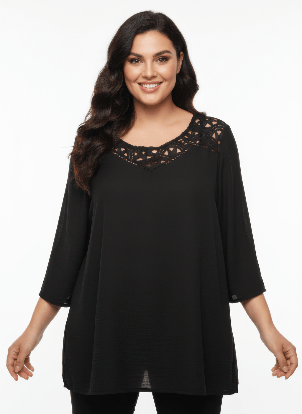 Lace Yoke Bell Sleeve Knit Tunic - Crowned Energy CO.