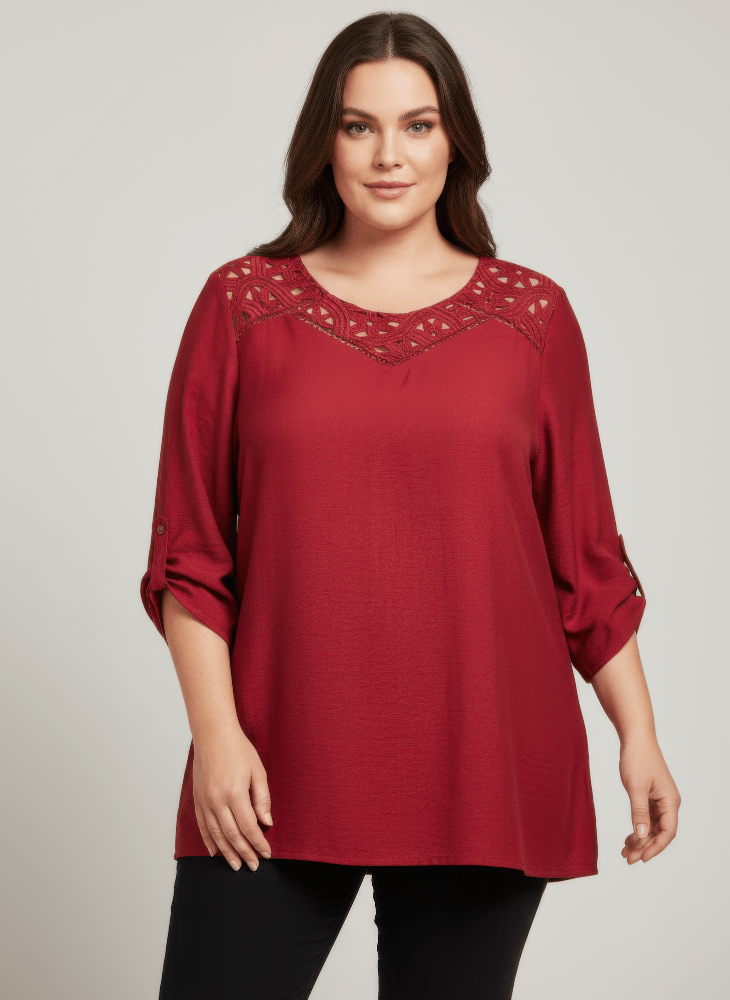 Lace Yoke Bell Sleeve Knit Tunic - Crowned Energy CO.