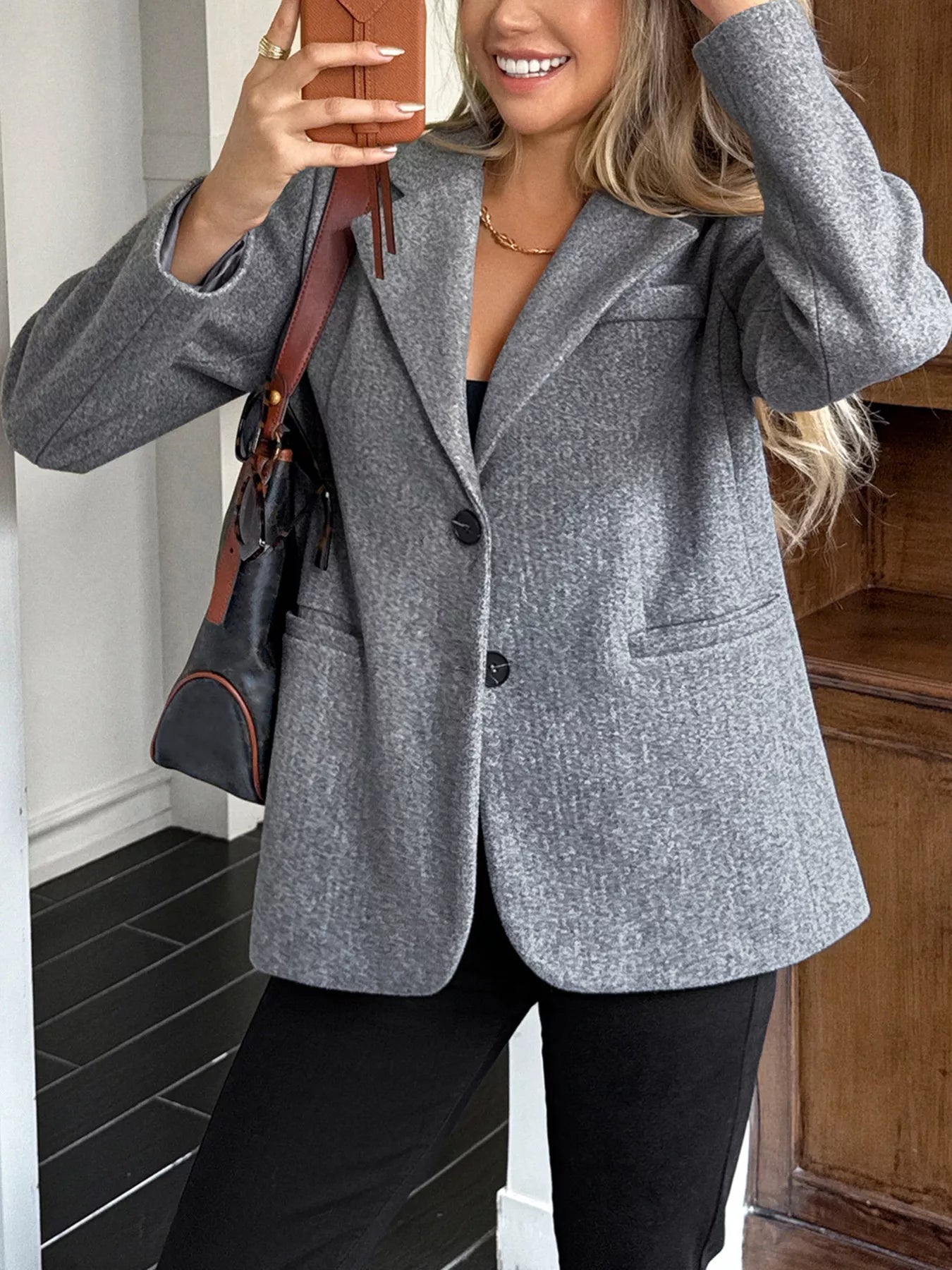 Lapel Collar Button Up Blazer - Goddess Vibes