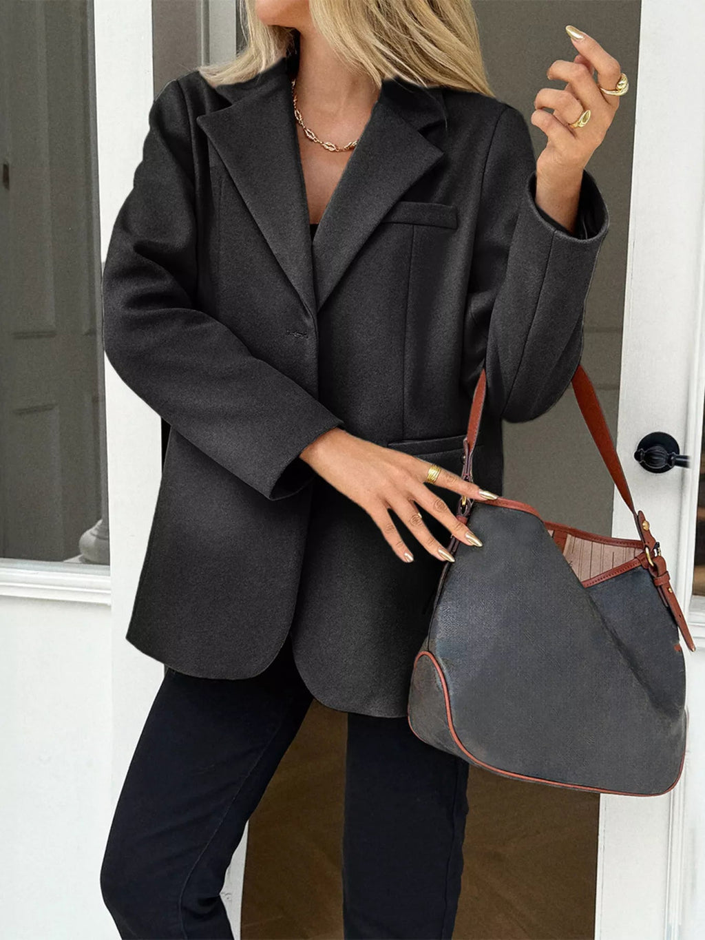 Crowned Energy CO. Khaki / S Trendsi Jackets Lapel Collar Button Up Blazer