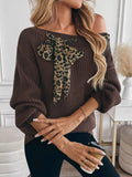 Leopard Bow Dropped Shoulder Sweater - Crowned Energy CO.