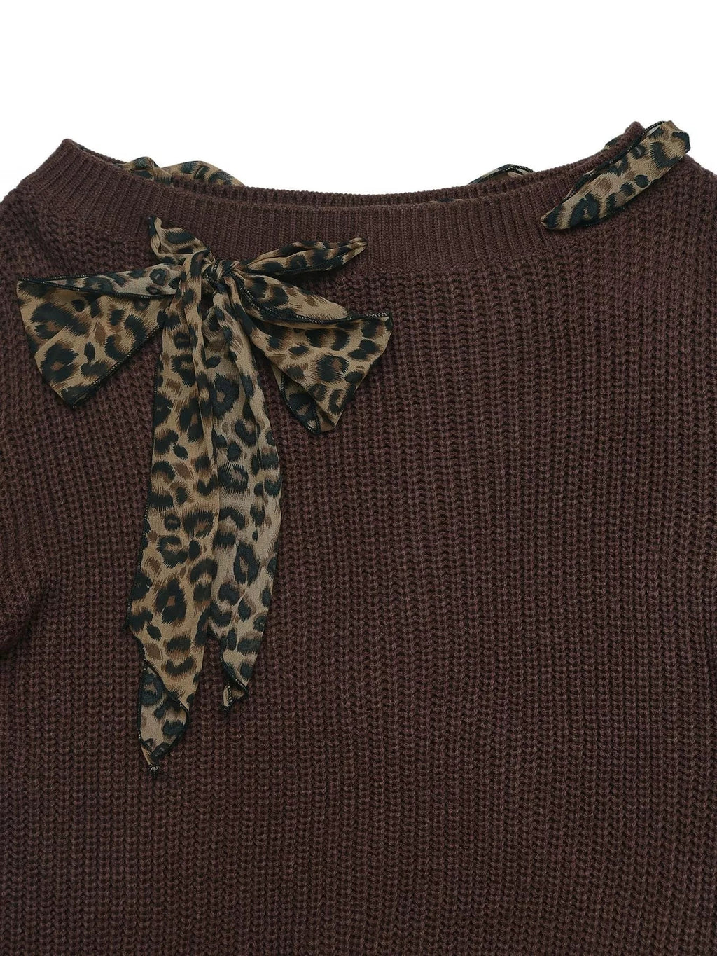 Leopard Bow Dropped Shoulder Sweater - Crowned Energy CO.