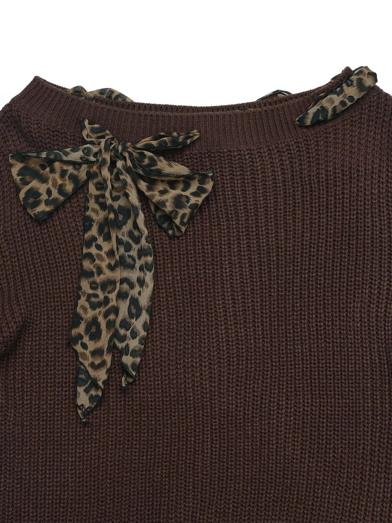 Leopard Bow Dropped Shoulder Sweater - Crowned Energy CO.