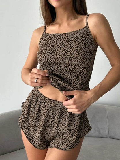 Leopard Cami Cardigan and Shorts 3 - Piece Set - Goddess Vibes